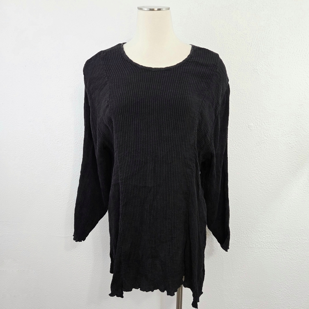Kristine St Rrik Black Silk Tunic Top Pleated Textured Shirt OS